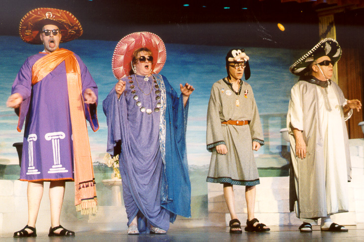 Pamela in Thespis 2002 — 'Diana', with Brian Smith — 'Apollo', James Caffrey — 'Mars', and Jimmie B Lobaugh — 'Jupiter' Pamela in Thespis 2002 — 'Diana', with Brian Smith — 'Apollo', James Caffrey — 'Mars', and Jimmie B Lobaugh — 'Jupiter'